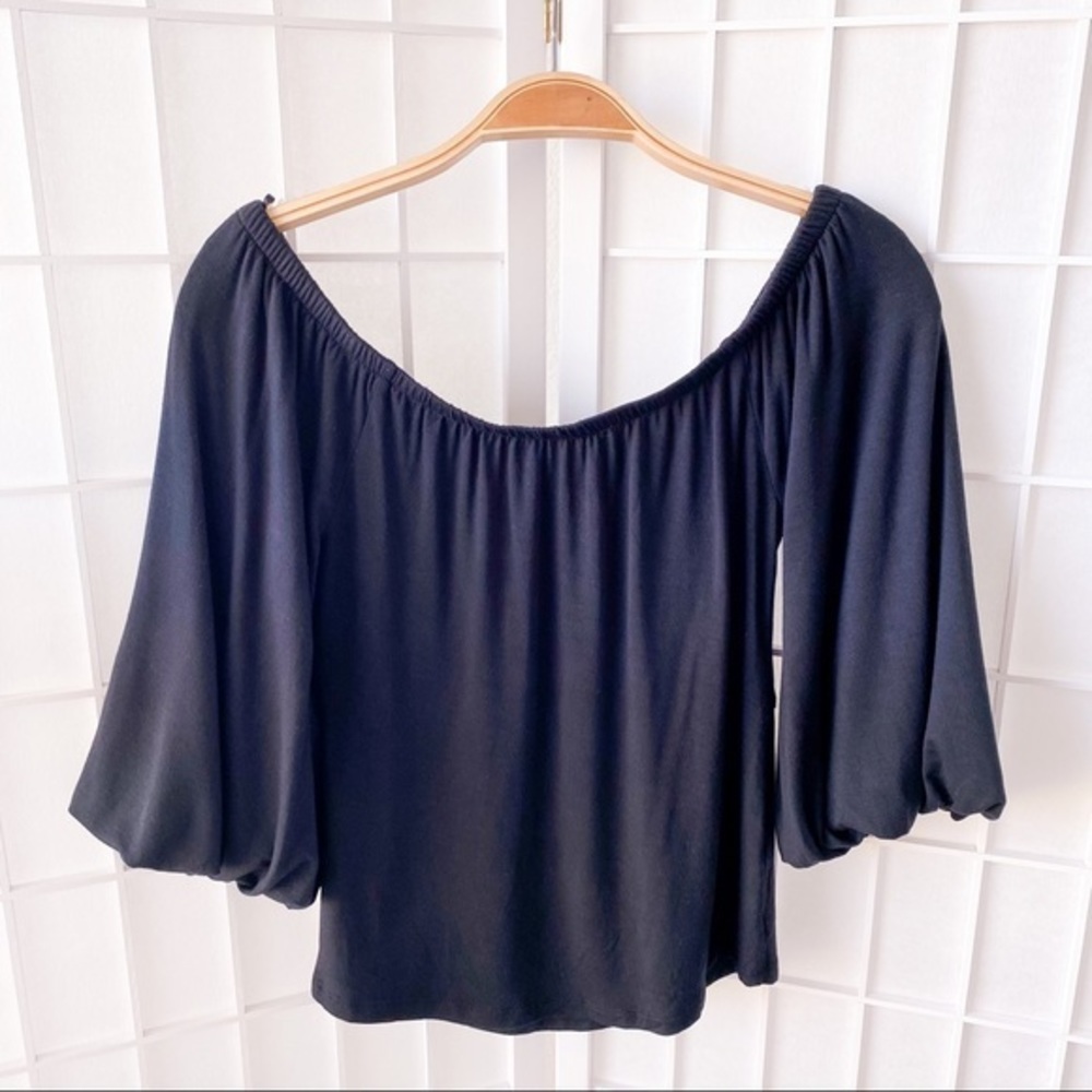 FREE PEOPLE Balloon Puffy 3/4 Sleeve Off the Shoulder Top Black - Picture 11 of 11